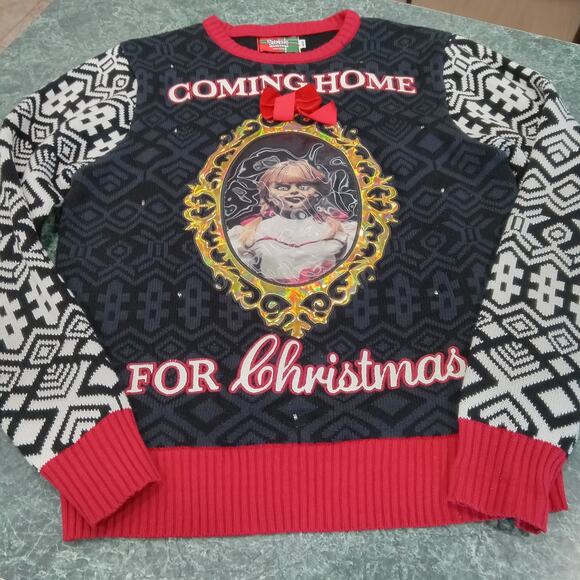 Spencers Annabelle Ugly Christmas Black Sweater Med Lights Up Sound Conjuring - Picture 1 of 15